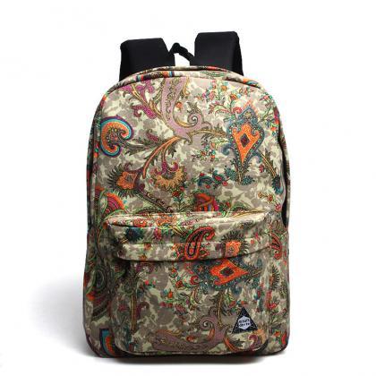 Vintage Pattern Canvas School Bag Travel Backpack