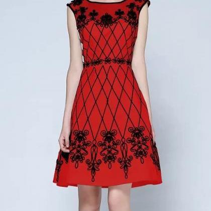 Embroidered Dress In Black And Red