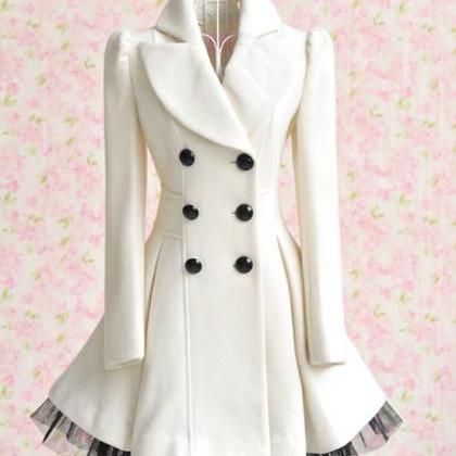 White Wool Long Winter Dress Coat