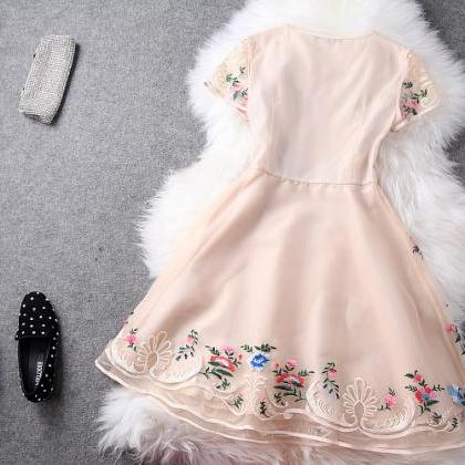 Gorgeous Embroidered Lace Dress In Baige