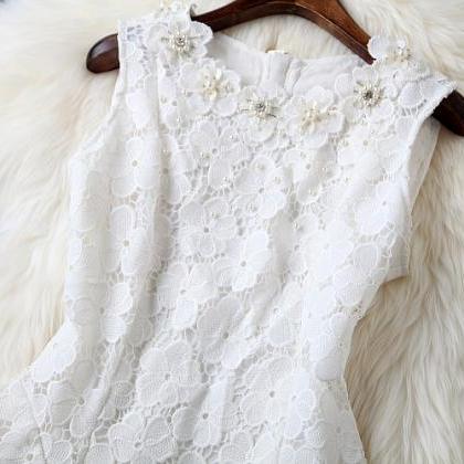 Beaded Lace Dress In White