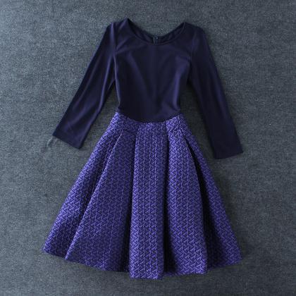 Long Sleeve Dress In Navy And Purple