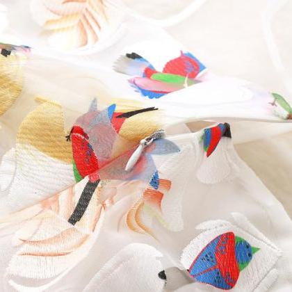 Birds Print Mesh Top Dress