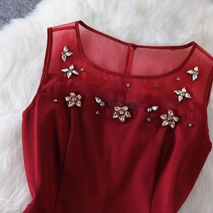 Organza Flowers Diamond Stitching Sleeveless Dress