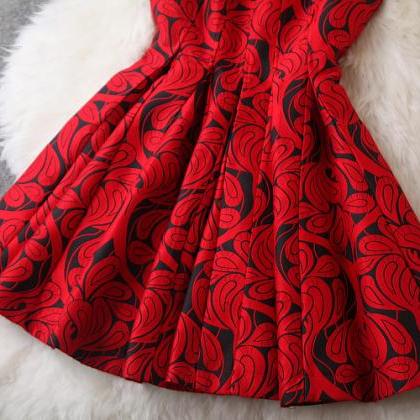 Beaded Floral Dress In Red