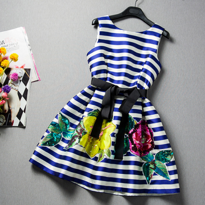 Printed Stripe Sleeveless Dress