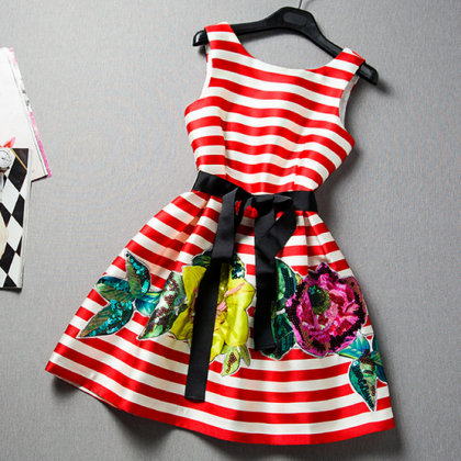 Printed Stripe Sleeveless Dress