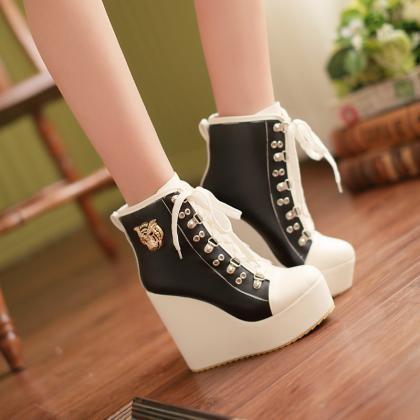 Women's Buckle Lace Up Wedge High..