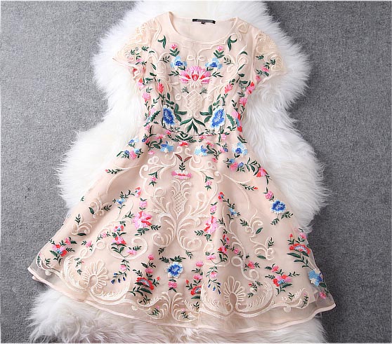 Gorgeous Embroidered Lace Dress In Baige