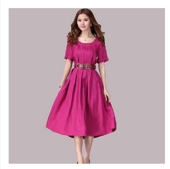 Belted Linen Dress In Pink on Luulla
