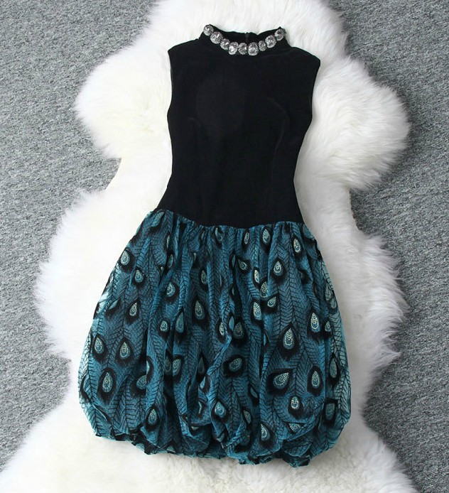 Peacock Feather Print Dress