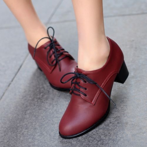 Details About Womens Punk Pointed Toe Lace Up Chunky Block Heels Gothic ...