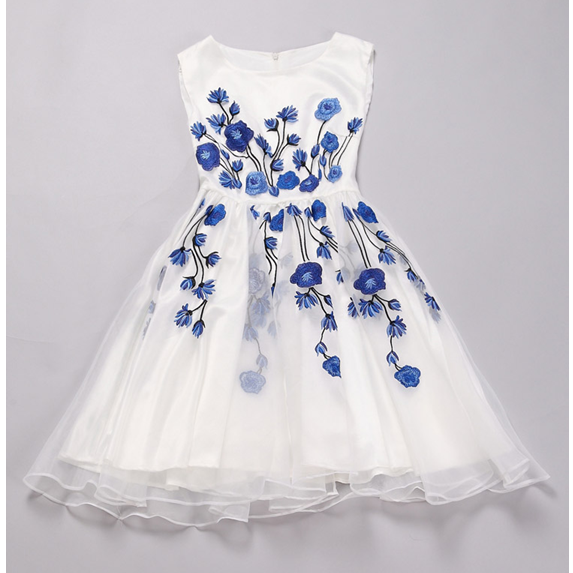 Blue Floral White Dress on Luulla