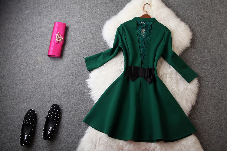 Lace Stitching Bow Dress on Luulla